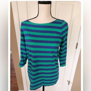 Lilly Pulitzer Shirt Women Extra Small Green Blue Striped Cotton Casual Ladies
